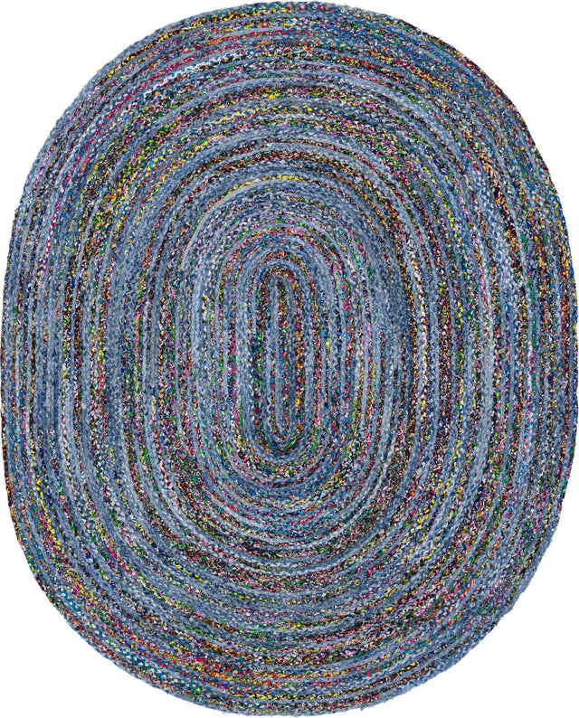 Blue and Multicolor 8' x 10' Braided Chindi Oval Area Rug 100% Cotton Hand Braided Natural Eco-Friendly Boho Style Modern Carpet for Living Rooms Dining Office Dorm for Sale at Rug Engine