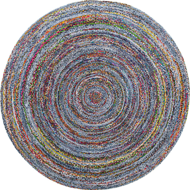Blue and Multicolor 8' x 8' Braided Chindi Round Area Rug 100% Cotton Hand Braided Natural Eco-Friendly Boho Style Modern Carpet for Living Rooms Dining Office Dorm for Sale at Rug Engine
