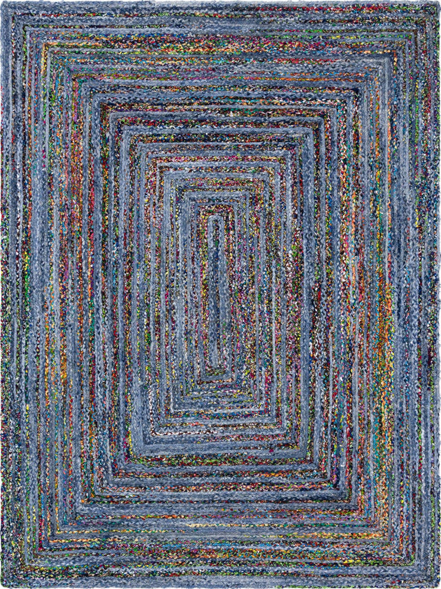 Blue and Multicolor 9' x 12' 2 Braided Chindi Rectangle Area Rug 100% Cotton Hand Braided Natural Eco-Friendly Boho Style Modern Carpet for Living Rooms Dining Office Dorm for Sale at Rug Engine