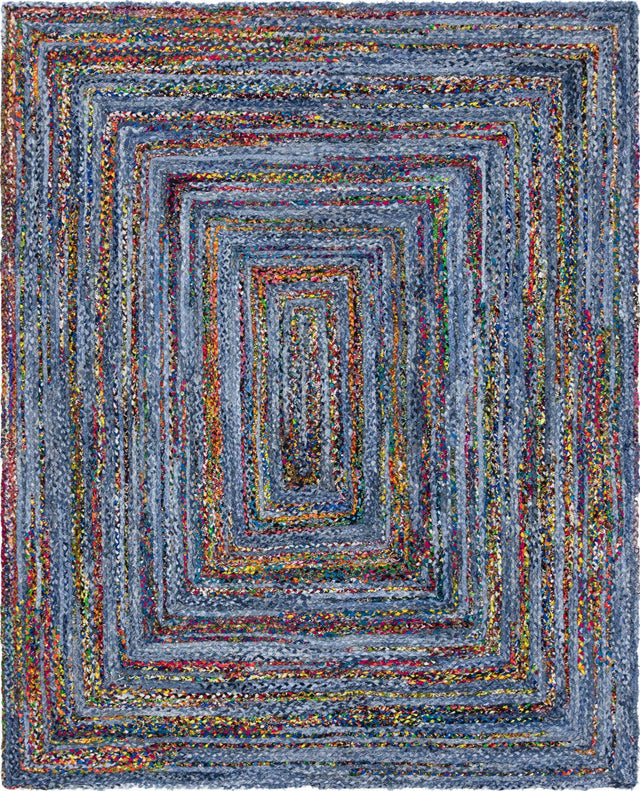 Blue and Multicolor 8' x 10' Braided Chindi Rectangle Area Rug 100% Cotton Hand Braided Natural Eco-Friendly Boho Style Modern Carpet for Living Rooms Dining Office Dorm for Sale at Rug Engine