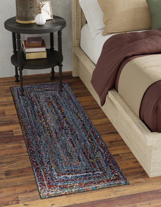 Blue and Multicolor 2' 7 x 6' 1 Braided Chindi Runner Area Rug 100% Cotton Hand Braided Natural Eco-Friendly Boho Style Modern Carpet for Living Rooms Dining Office Dorm for Sale at Rug Engine