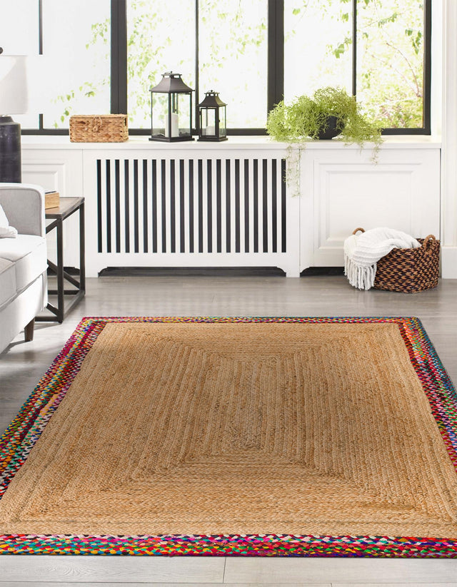 Natural 6' 1 x 9' Braided Jute Rectangle Area Rug 100% Jute Hand Braided Natural Eco-Friendly Boho Style Carpet for Living Rooms Dining Office Space Dorms for Sale at Rug Engine