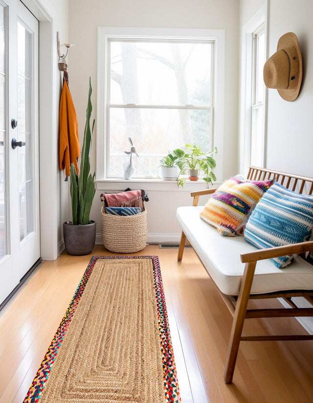 Natural 2' 7 x 6' 1 Braided Jute Runner Area Rug 100% Jute Hand Braided Natural Eco-Friendly Boho Style Carpet for Living Rooms Dining Office Space Dorms for Sale at Rug Engine