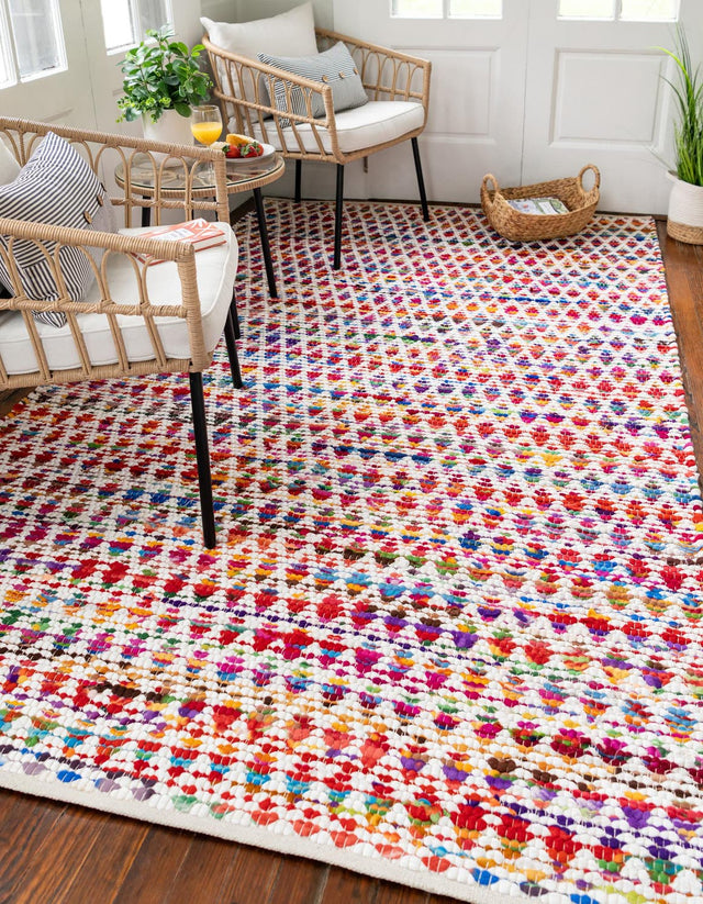 Multicolor 8' x 10' Braided Chindi Rectangle Area Rug 100% Cotton Hand Braided Natural Eco-Friendly Boho Style Modern Carpet for Living Rooms Dining Office Dorm for Sale at Rug Engine