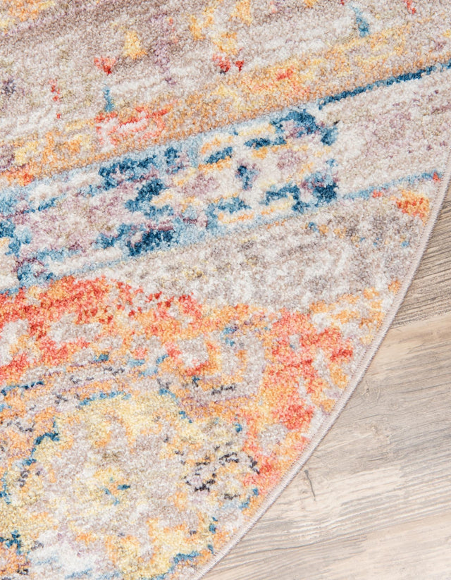 Orange 3' 3 x 3' 3 Basilica Round Area Rug 100% Polyester With Jute Backing Colorful Distressed Vintage Modern Carpet for Dorm Room Living Dining Office Decor Easy to Clean Rustic Interior Design for Sale at Rug Engine