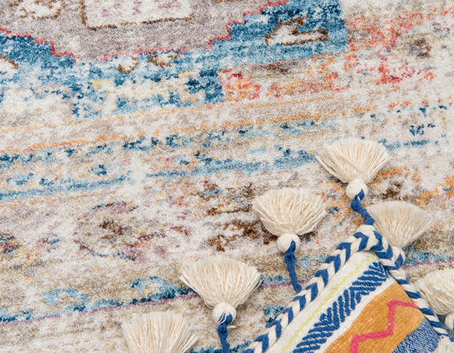 Light Blue 5' x 5' Basilica Round Area Rug 100% Polyester With Jute Backing Colorful Distressed Vintage Modern Carpet for Dorm Room Living Dining Office Decor Easy to Clean Rustic Interior Design for Sale at Rug Engine