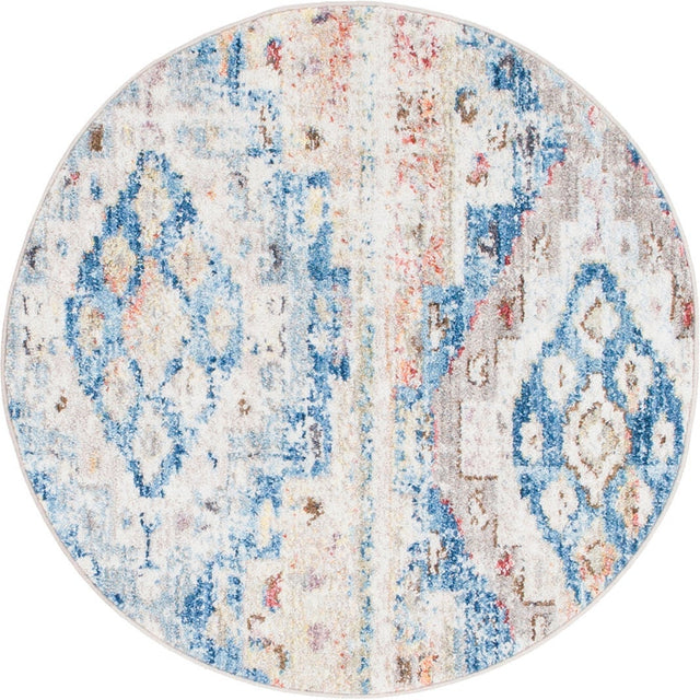 Light Blue 3' 3 x 3' 3 Basilica Round Area Rug 100% Polyester With Jute Backing Colorful Distressed Vintage Modern Carpet for Dorm Room Living Dining Office Decor Easy to Clean Rustic Interior Design for Sale at Rug Engine