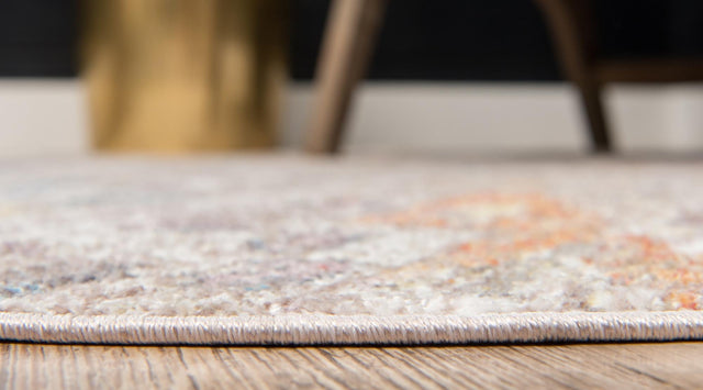 Cream 3' 3 x 3' 3 Basilica Round Area Rug 100% Polyester With Jute Backing Colorful Distressed Vintage Modern Carpet for Dorm Room Living Dining Office Decor Easy to Clean Rustic Interior Design for Sale at Rug Engine