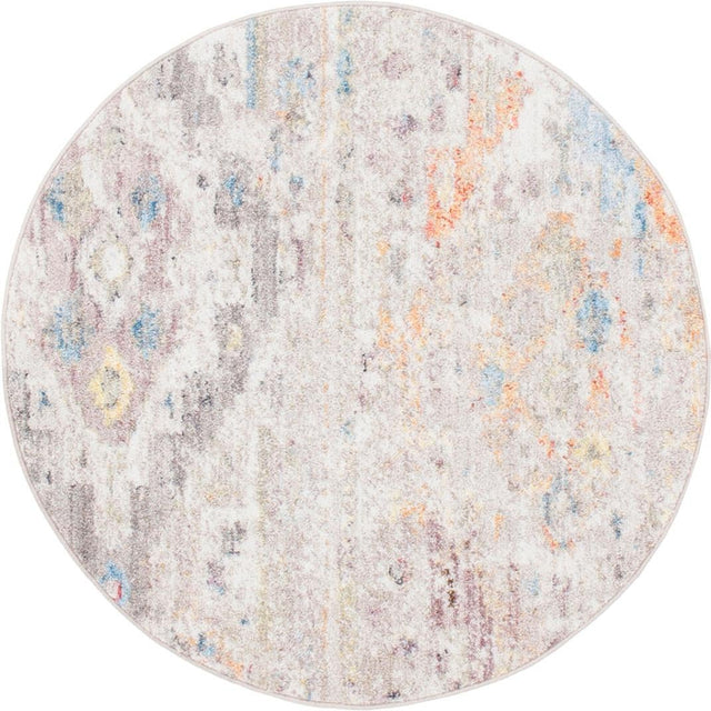 Cream 3' 3 x 3' 3 Basilica Round Area Rug 100% Polyester With Jute Backing Colorful Distressed Vintage Modern Carpet for Dorm Room Living Dining Office Decor Easy to Clean Rustic Interior Design for Sale at Rug Engine