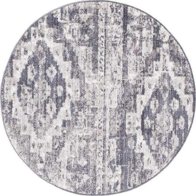 Gray 3' 3 x 3' 3 Basilica Round Area Rug 100% Polyester With Jute Backing Colorful Distressed Vintage Modern Carpet for Dorm Room Living Dining Office Decor Easy to Clean Rustic Interior Design for Sale at Rug Engine