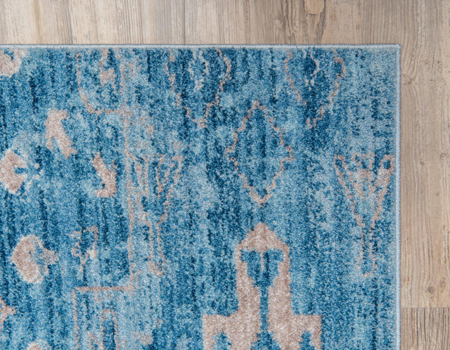Blue 5' 1 x 8' Basilica Rectangle Area Rug 100% Polyester With Jute Backing Colorful Distressed Vintage Modern Carpet for Dorm Room Living Dining Office Decor Easy to Clean Rustic Interior Design for Sale at Rug Engine
