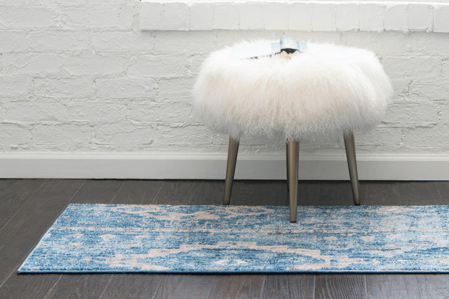 Blue 2' 2 x 6' 1 Basilica Runner Area Rug 100% Polyester With Jute Backing Colorful Distressed Vintage Modern Carpet for Dorm Room Living Dining Office Decor Easy to Clean Rustic Interior Design for Sale at Rug Engine