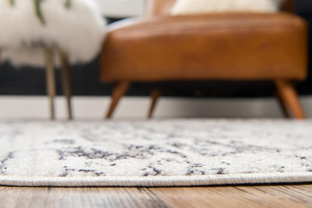 Ivory 3' 3 x 3' 3 Basilica Round Area Rug 100% Polyester With Jute Backing Colorful Distressed Vintage Modern Carpet for Dorm Room Living Dining Office Decor Easy to Clean Rustic Interior Design for Sale at Rug Engine