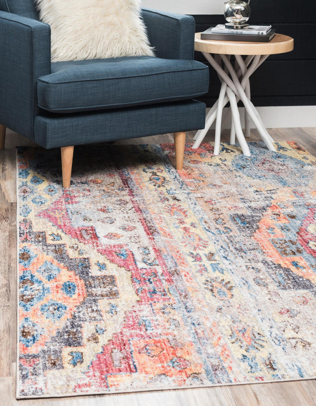 Multicolor 2' 2 x 3' 1 Basilica Rectangle Area Rug 100% Polyester With Jute Backing Colorful Distressed Vintage Modern Carpet for Dorm Room Living Dining Office Decor Easy to Clean Rustic Interior Design for Sale at Rug Engine