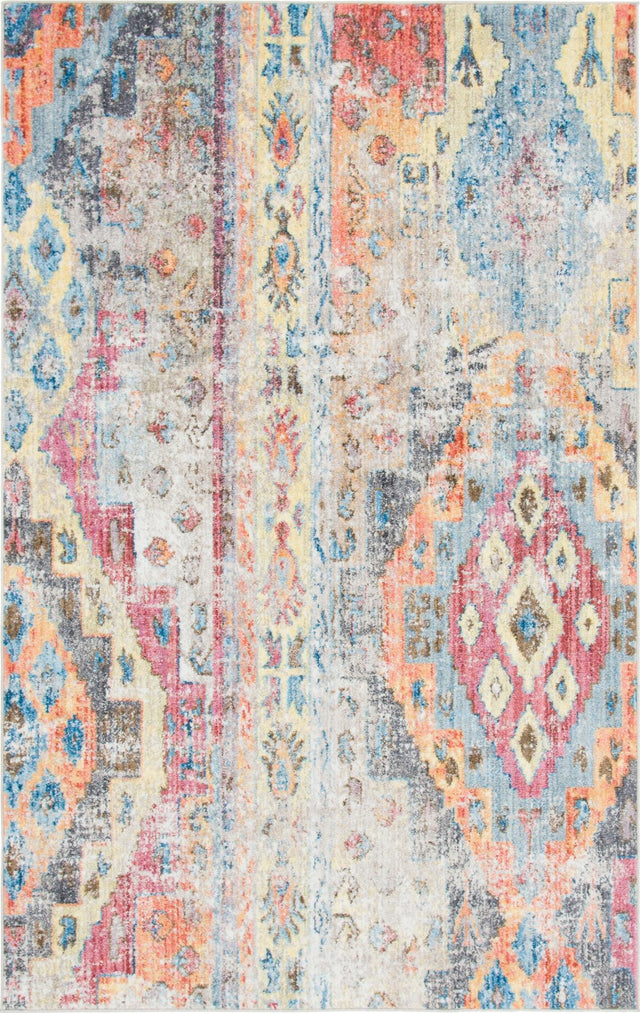 Multicolor 5' 1 x 8' Basilica Rectangle Area Rug 100% Polyester With Jute Backing Colorful Distressed Vintage Modern Carpet for Dorm Room Living Dining Office Decor Easy to Clean Rustic Interior Design for Sale at Rug Engine
