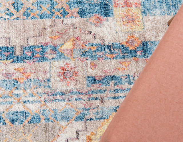 Blue 3' 3 x 3' 3 Basilica Round Area Rug 100% Polyester With Jute Backing Colorful Distressed Vintage Modern Carpet for Dorm Room Living Dining Office Decor Easy to Clean Rustic Interior Design for Sale at Rug Engine