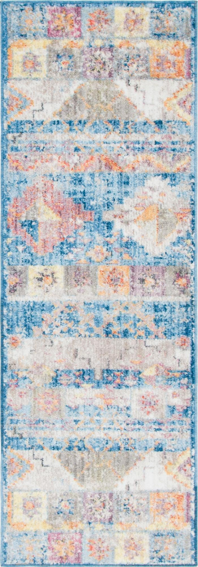 Blue 2' 2 x 6' Basilica Runner Area Rug 100% Polyester With Jute Backing Colorful Distressed Vintage Modern Carpet for Dorm Room Living Dining Office Decor Easy to Clean Rustic Interior Design for Sale at Rug Engine