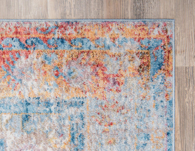 Blue 4' 1 x 6' 1 Basilica Rectangle Area Rug 100% Polyester With Jute Backing Colorful Distressed Vintage Modern Carpet for Dorm Room Living Dining Office Decor Easy to Clean Rustic Interior Design for Sale at Rug Engine