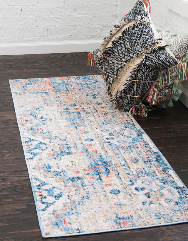 Multicolor 2' 2 x 6' 1 Basilica Runner Area Rug 100% Polyester With Jute Backing Colorful Distressed Vintage Modern Carpet for Dorm Room Living Dining Office Decor Easy to Clean Rustic Interior Design for Sale at Rug Engine