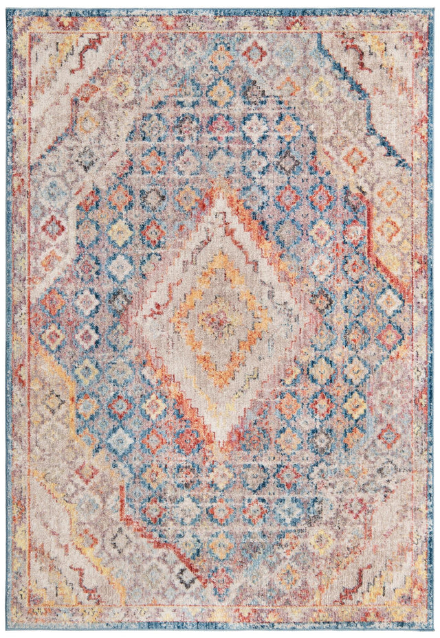 Blue 5' 3 x 7' 10 Brighton Rectangle Area Rug 100% Polyester With Jute Backing Vintage Distressed Colorful Traditional Carpet for Interior Room Design for Sale at Rug Engine