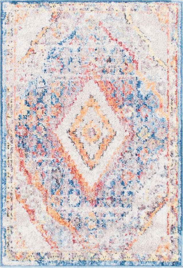 Blue 2' 2 x 3' 1 Brighton Rectangle Area Rug 100% Polyester With Jute Backing Vintage Distressed Colorful Traditional Carpet for Interior Room Design for Sale at Rug Engine