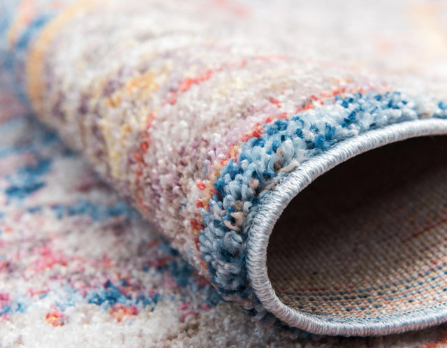 Blue 3' 3 x 3' 3 Brighton Round Area Rug 100% Polyester With Jute Backing Vintage Distressed Colorful Traditional Carpet for Interior Room Design for Sale at Rug Engine