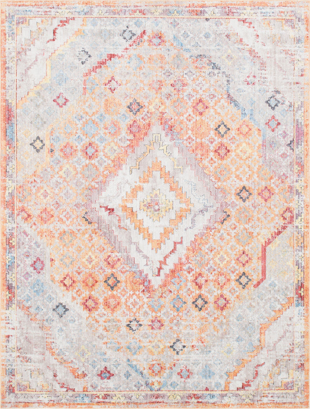 Orange 9' x 12' Brighton Rectangle Area Rug 100% Polyester With Jute Backing Vintage Distressed Colorful Traditional Carpet for Interior Room Design for Sale at Rug Engine