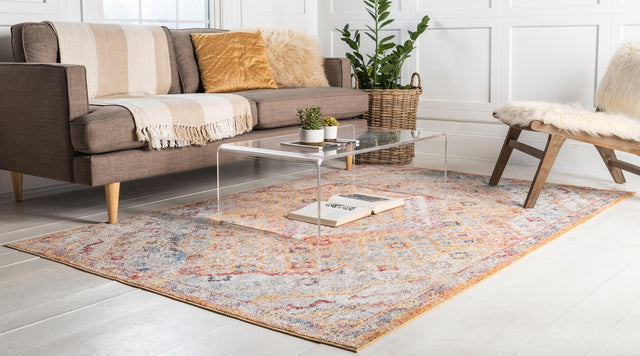 Orange 5' 3 x 7' 10 Brighton Rectangle Area Rug 100% Polyester With Jute Backing Vintage Distressed Colorful Traditional Carpet for Interior Room Design for Sale at Rug Engine