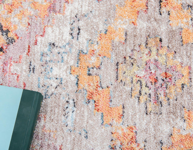 Orange 6' 1 x 6' 1 Brighton Round Area Rug 100% Polyester With Jute Backing Vintage Distressed Colorful Traditional Carpet for Interior Room Design for Sale at Rug Engine