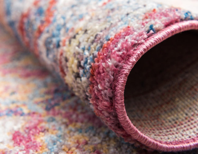 Multicolor 6' 1 x 6' 1 Brighton Round Area Rug 100% Polyester With Jute Backing Vintage Distressed Colorful Traditional Carpet for Interior Room Design for Sale at Rug Engine