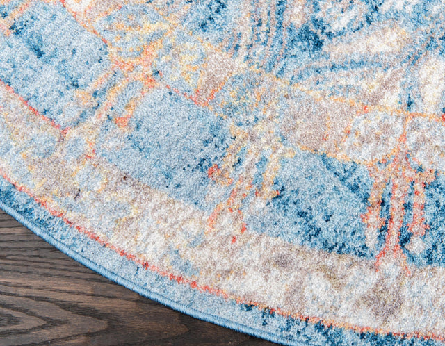 Blue 3' 3 x 3' 3 Brighton Round Area Rug 100% Polyester With Jute Backing Vintage Distressed Colorful Traditional Carpet for Interior Room Design for Sale at Rug Engine