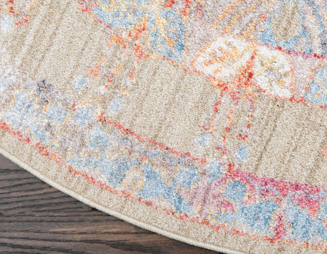 Light Green 3' 3 x 3' 3 Brighton Round Area Rug 100% Polyester With Jute Backing Vintage Distressed Colorful Traditional Carpet for Interior Room Design for Sale at Rug Engine