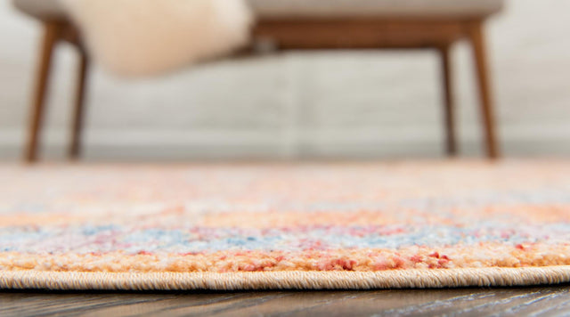 Orange 3' 3 x 3' 3 Brighton Round Area Rug 100% Polyester With Jute Backing Vintage Distressed Colorful Traditional Carpet for Interior Room Design for Sale at Rug Engine