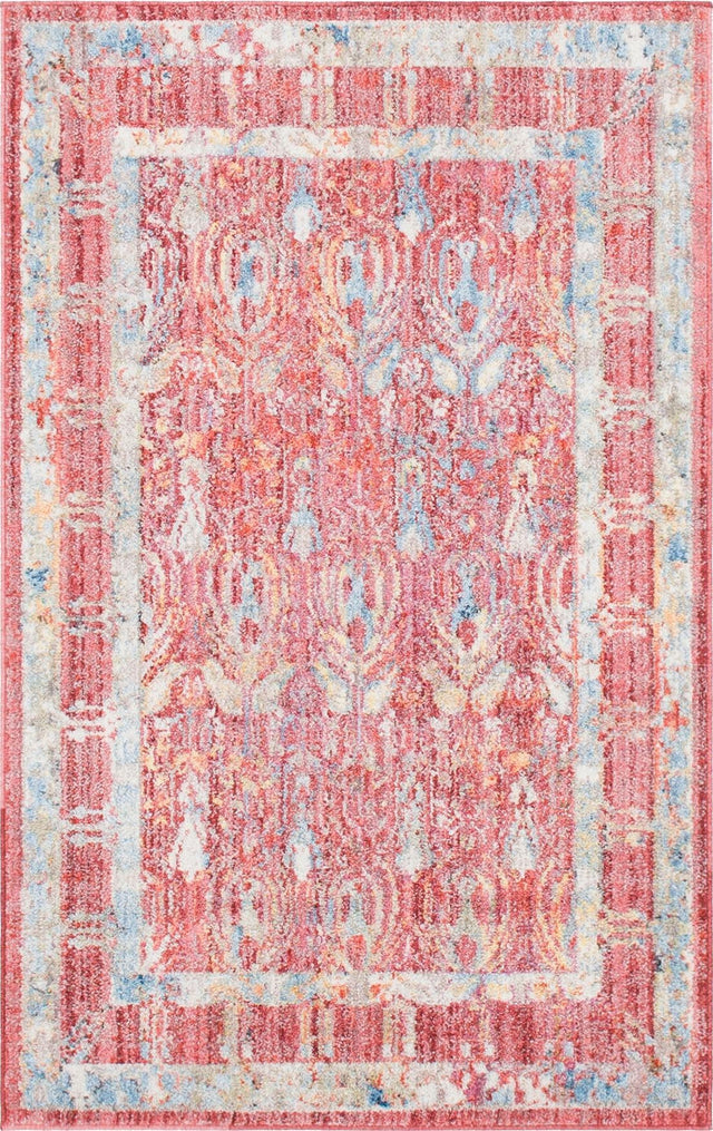 Red 3' 3 x 5' 3 Brighton Rectangle Area Rug 100% Polyester With Jute Backing Vintage Distressed Colorful Traditional Carpet for Interior Room Design for Sale at Rug Engine