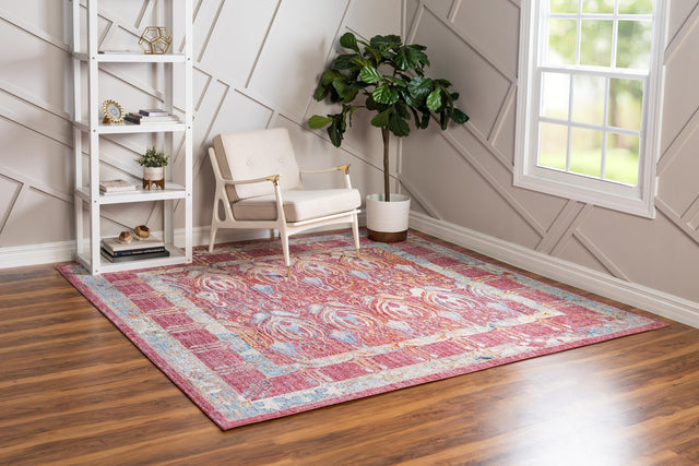 Red 8' x 8' Brighton Square Area Rug 100% Polyester With Jute Backing Vintage Distressed Colorful Traditional Carpet for Interior Room Design for Sale at Rug Engine