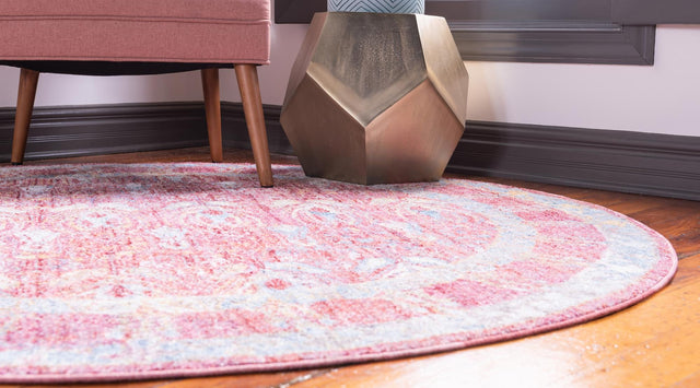 Red 6' 1 x 6' 1 Brighton Round Area Rug 100% Polyester With Jute Backing Vintage Distressed Colorful Traditional Carpet for Interior Room Design for Sale at Rug Engine