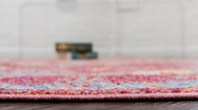 Red 6' 1 x 6' 1 Brighton Round Area Rug 100% Polyester With Jute Backing Vintage Distressed Colorful Traditional Carpet for Interior Room Design for Sale at Rug Engine