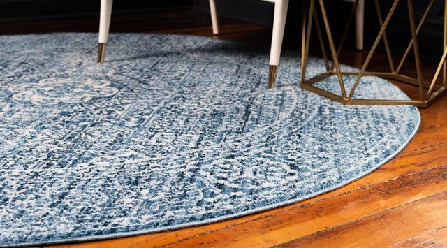 Blue 3' 3 x 3' 3 Brighton Round Area Rug 100% Polyester With Jute Backing Vintage Distressed Colorful Traditional Carpet for Interior Room Design for Sale at Rug Engine
