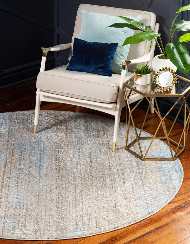 Green 6' 1 x 6' 1 Brighton Round Area Rug 100% Polyester With Jute Backing Vintage Distressed Colorful Traditional Carpet for Interior Room Design for Sale at Rug Engine