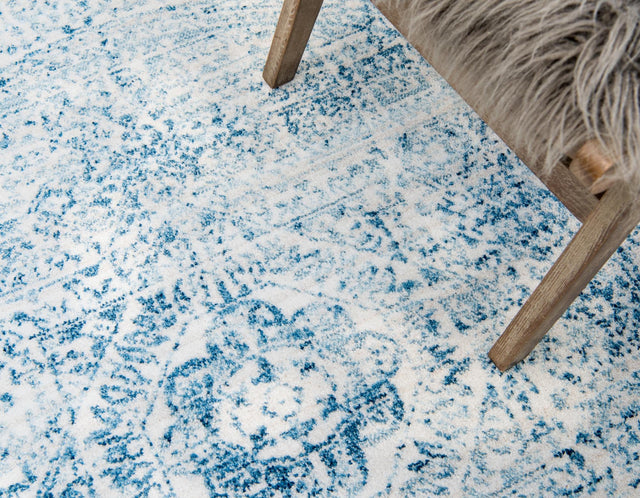 Light Blue 6' 1 x 6' 1 Brighton Round Area Rug 100% Polyester With Jute Backing Vintage Distressed Colorful Traditional Carpet for Interior Room Design for Sale at Rug Engine