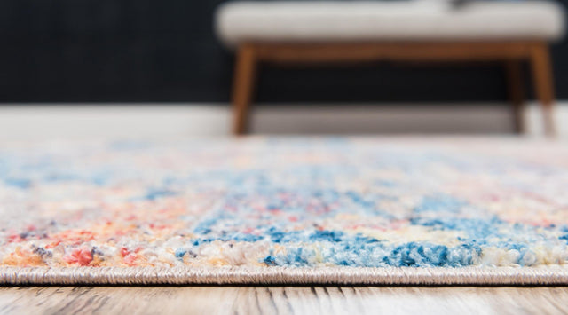 Blue 5' 1 x 8' Basilica Rectangle Area Rug 100% Polyester With Jute Backing Colorful Distressed Vintage Modern Carpet for Dorm Room Living Dining Office Decor Easy to Clean Rustic Interior Design for Sale at Rug Engine