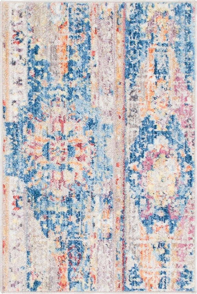 Blue 2' 2 x 3' 1 Basilica Rectangle Area Rug 100% Polyester With Jute Backing Colorful Distressed Vintage Modern Carpet for Dorm Room Living Dining Office Decor Easy to Clean Rustic Interior Design for Sale at Rug Engine