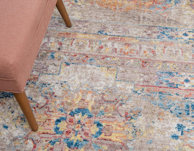 Beige 5' 1 x 8' Basilica Rectangle Area Rug 100% Polyester With Jute Backing Colorful Distressed Vintage Modern Carpet for Dorm Room Living Dining Office Decor Easy to Clean Rustic Interior Design for Sale at Rug Engine