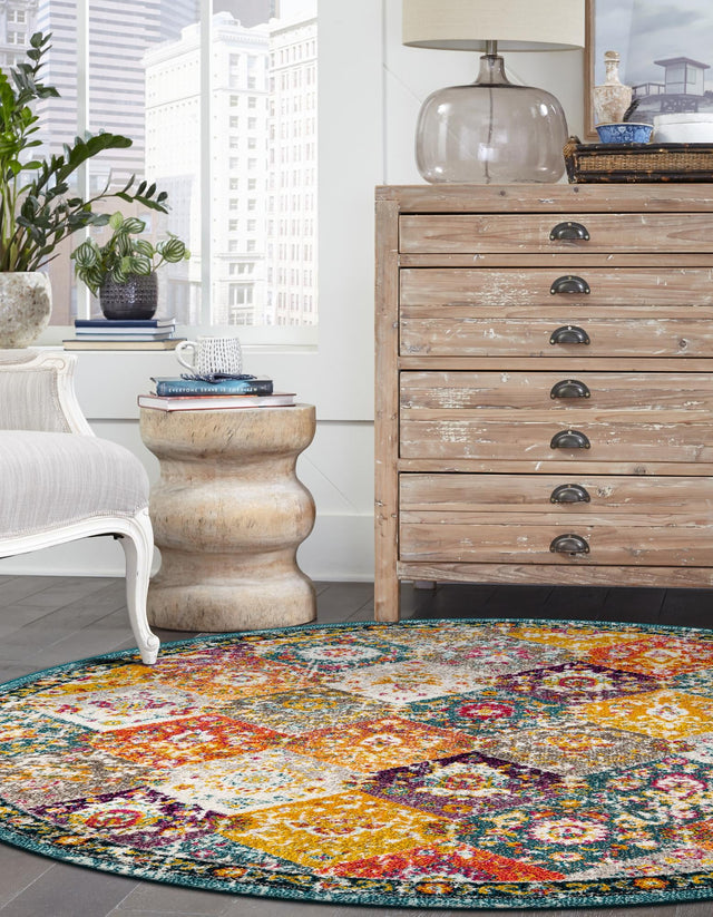 Multicolor 5' 3 x 5' 3 Penrose Round Area Rug