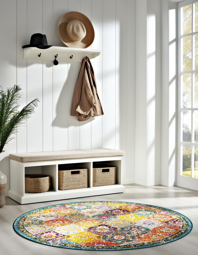 Multicolor 5' 3 x 5' 3 Penrose Round Area Rug
