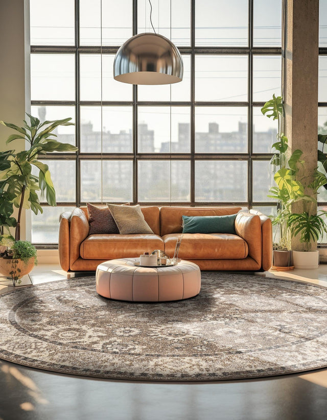 Beige Brown 3' 1 x 3' 1 Penrose Round Area Rug