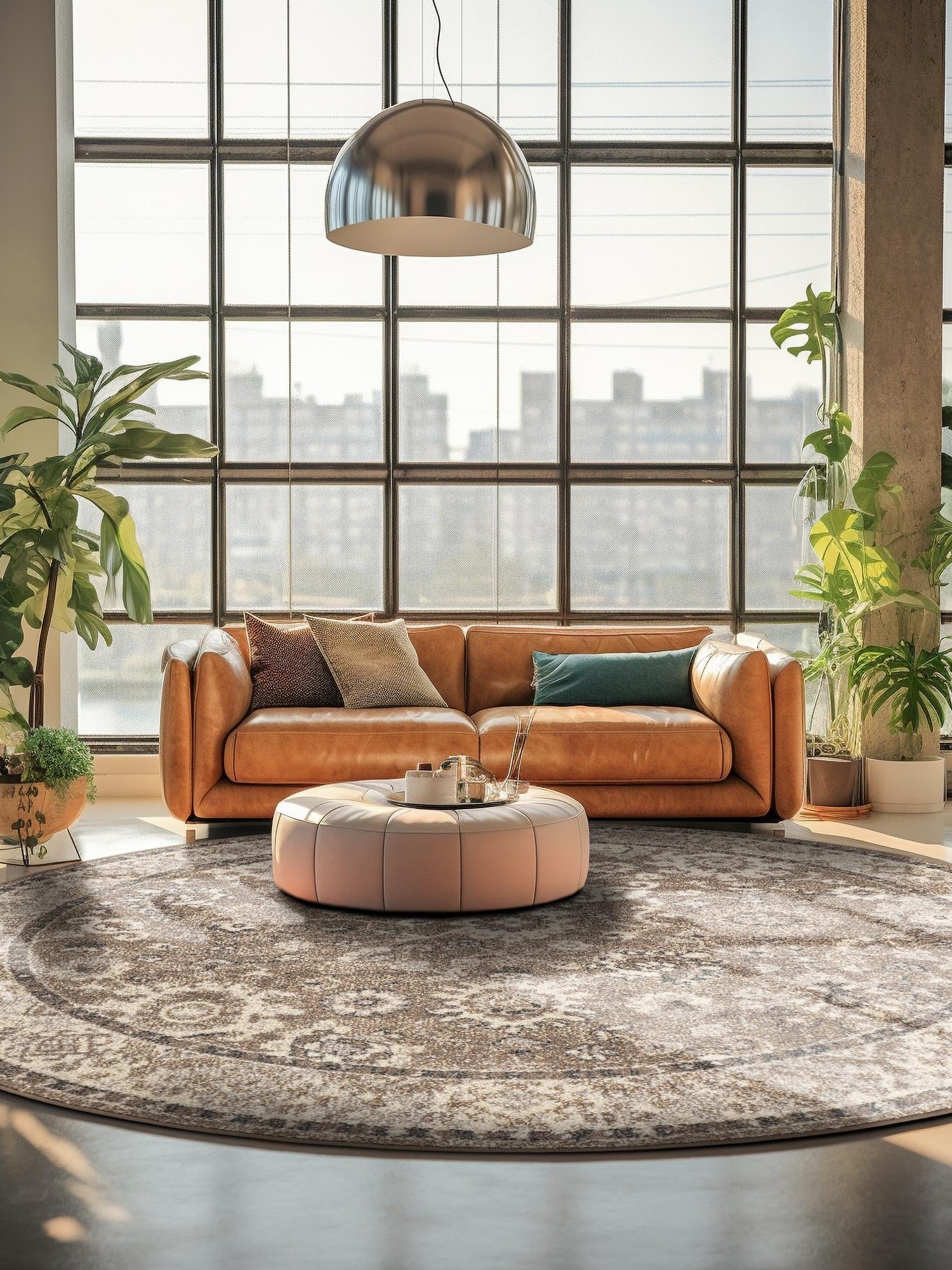 Beige Brown 7' 10 x 7' 10 Penrose Round Area Rug