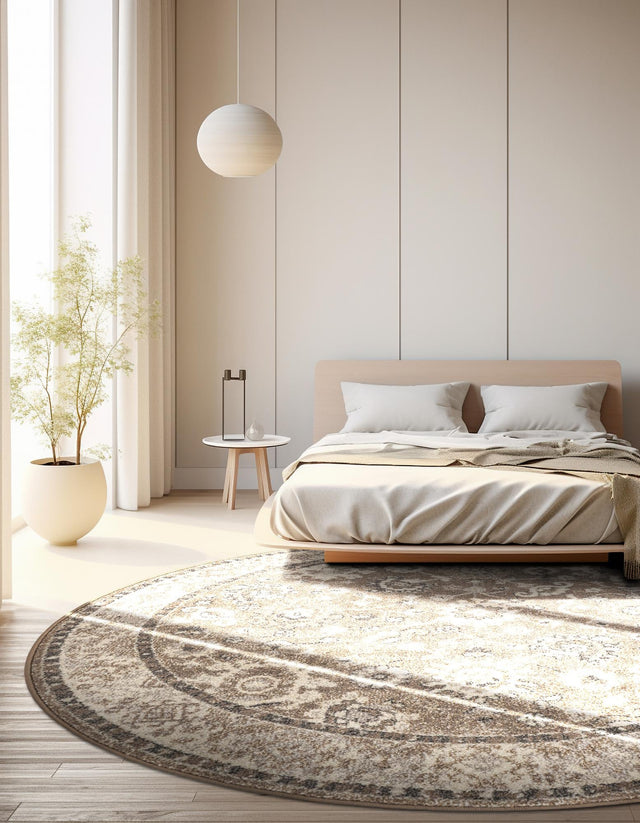 Beige Brown 3' 1 x 3' 1 Penrose Round Area Rug