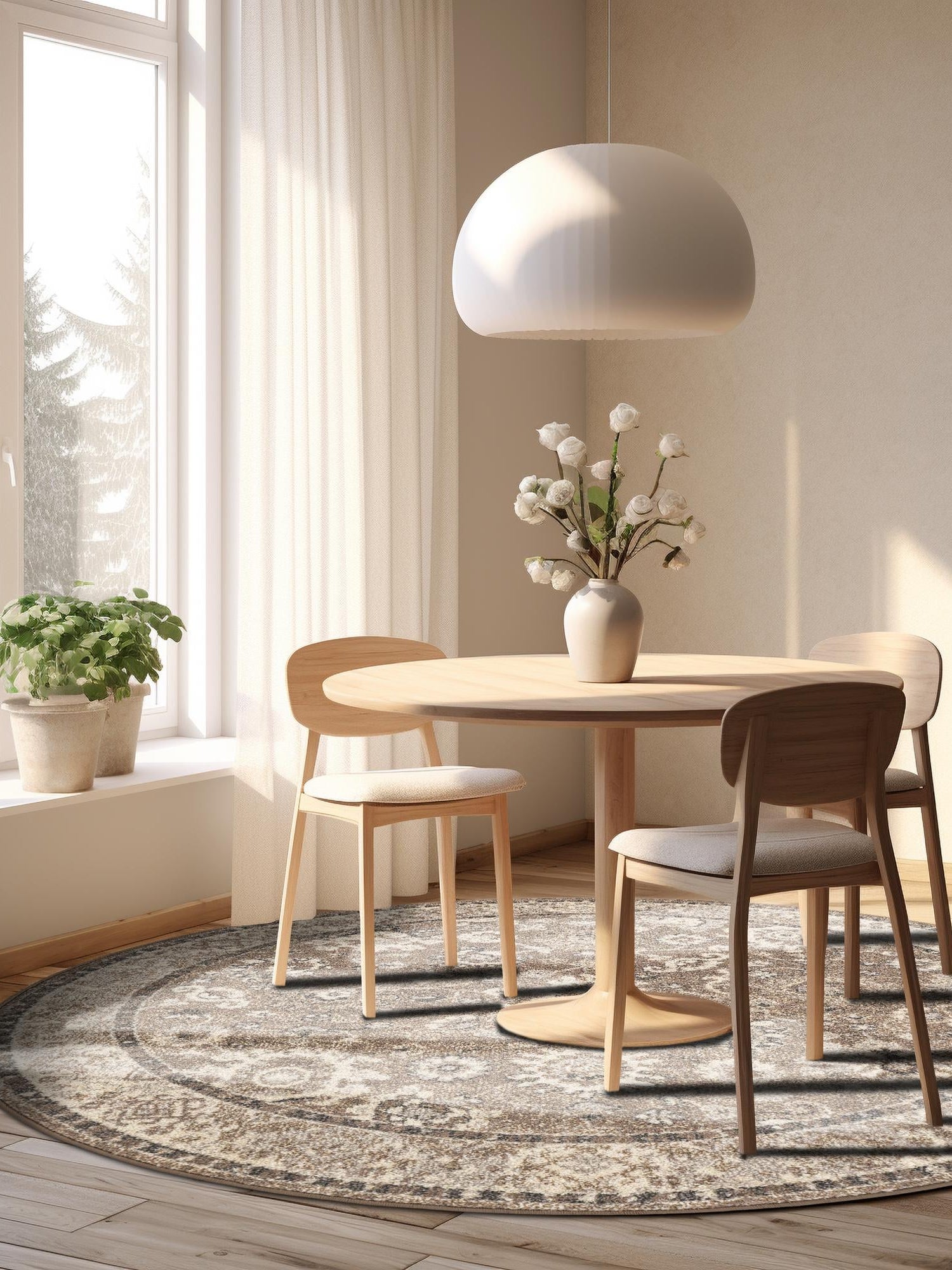 Beige Brown 7' 10 x 7' 10 Penrose Round Area Rug