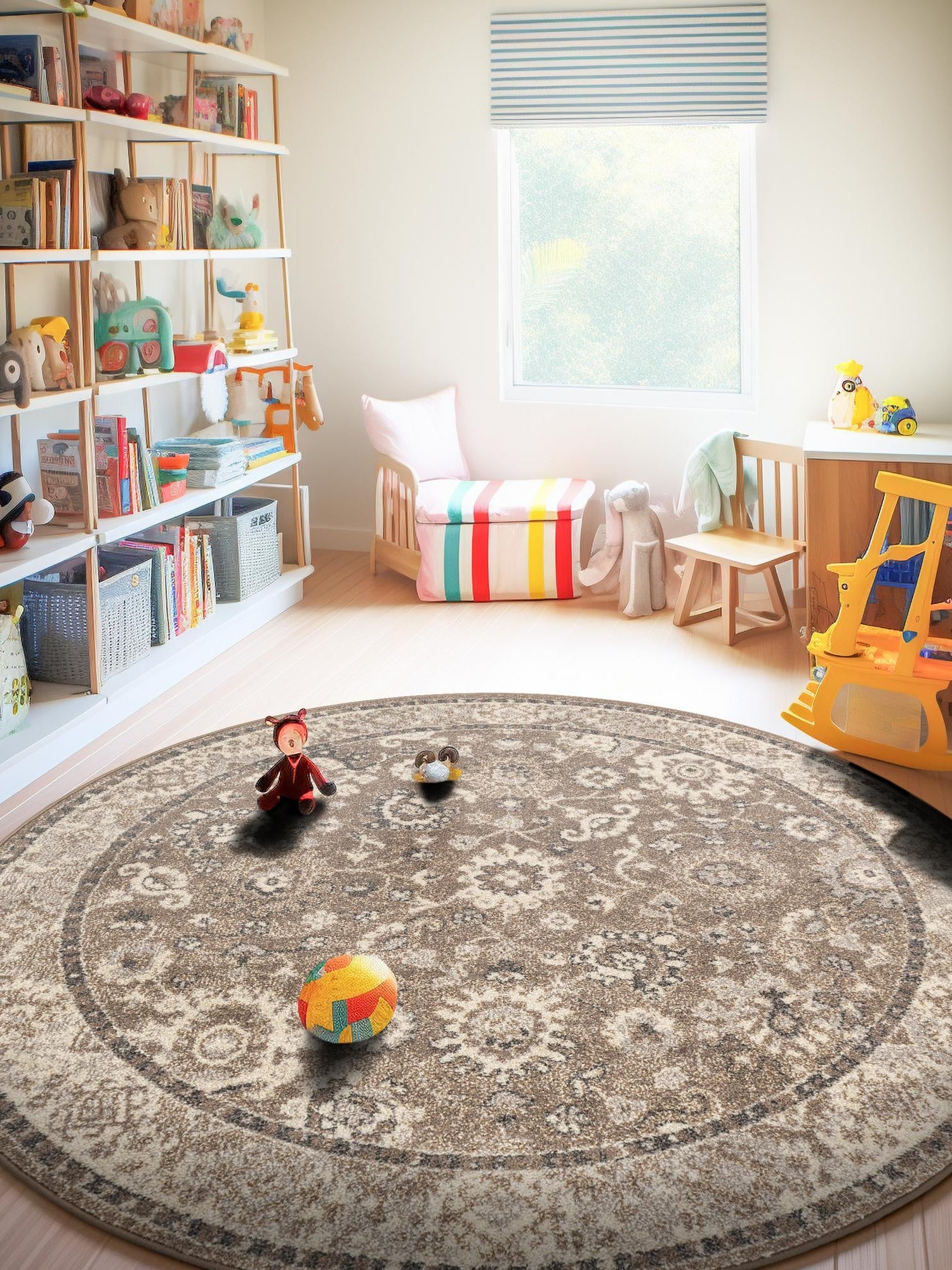 Beige Brown 7' 10 x 7' 10 Penrose Round Area Rug